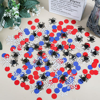 200 Pcs Spider Web Table Confetti Red Blue Round Paper Scatter Hero Themed Table Decorations for Birthday Party Halloween Spooky Baby Shower DIY Crafting Supplies