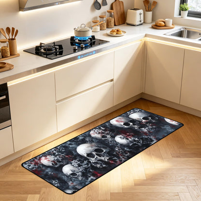 Decorative Laundry Room Floor Mat Skull Non-Slip Washable Farmhouse Kitchen Rug 48"x20" Halloween Rugs