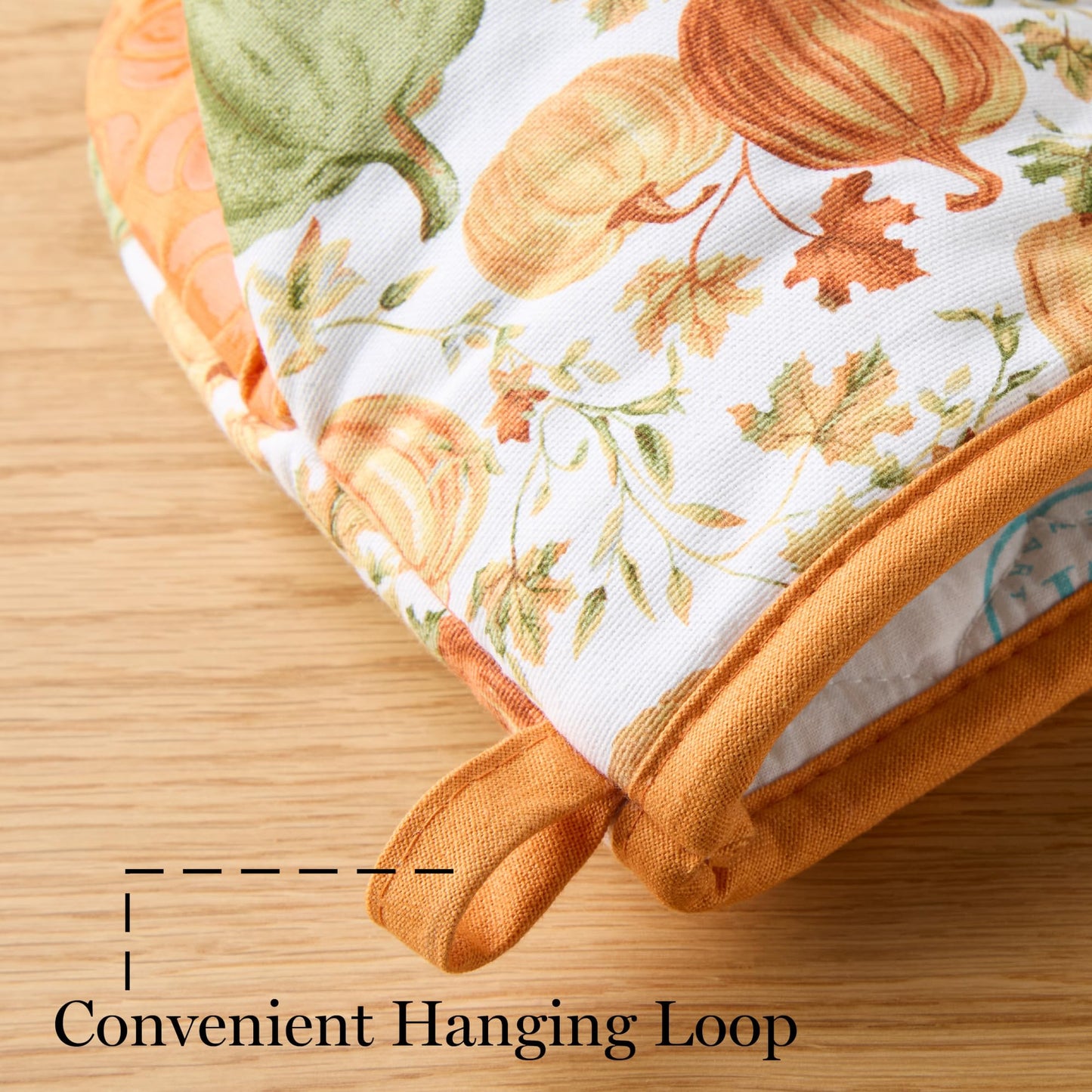 MARTHA STEWART Autumn Harvest Pumpkins Mini Oven Mitt 2-Pack Set, 100% Cotton with Decorative Non-Slip Silicone Grip, Heat Resistant, Orange/Green/Ivory, 5.5"X8"