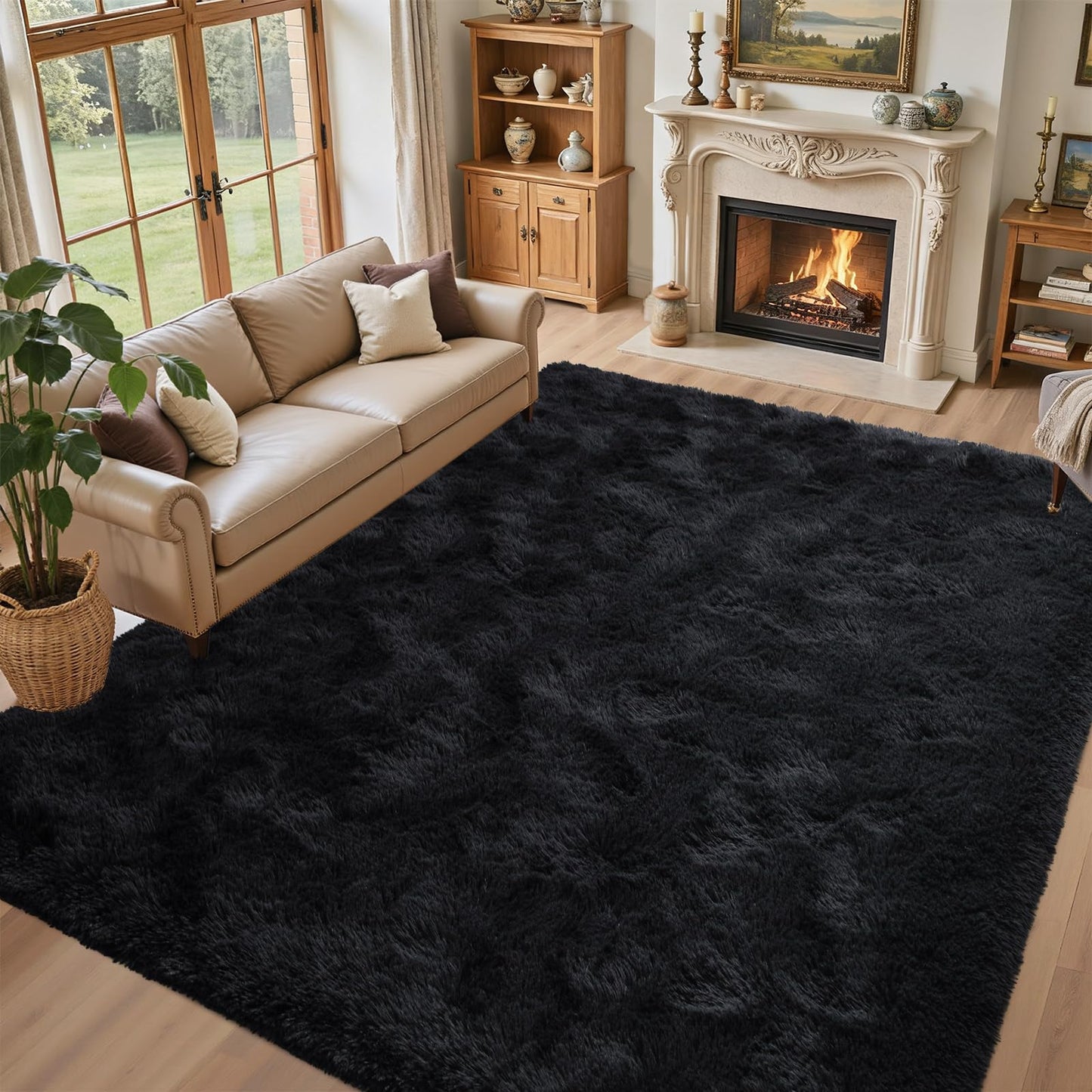 5x7 Black Area Rugs for Living Room, Large Fluffy Shag Bedroom Rugs Non-Slip, Ultra Soft Plush Carpet for Nursery Kids PlayRoom Dorm Office Indoor Modern Carpets