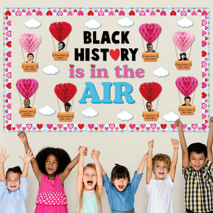3D Valentine's Day Black History Month Bulletin Board Set Heart Shaped Honeycomb Balls Famous African American Classroom Decoration Inspirational Cutouts for School Home Chalkboard Wall Decor Supplies