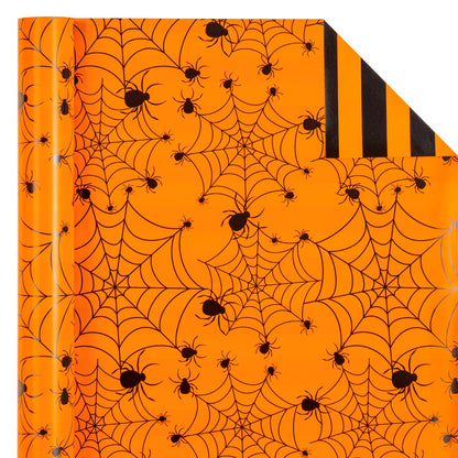 WRAPAHOLIC Halloween Reversible Wrapping Paper Roll - Mini Roll - 17 Inch X 33 Feet - Spider Design, Perfect for Halloween Decorations, Holiday, Party (Pack of 2)