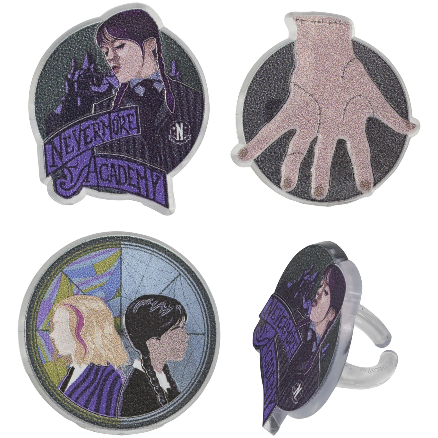 DecoPac Wednesday Outcasts Are In Cupcakes Rings, Nevermore Academy Cupcake Decorations, Food Safe Cupcake Toppers – 24 Pack