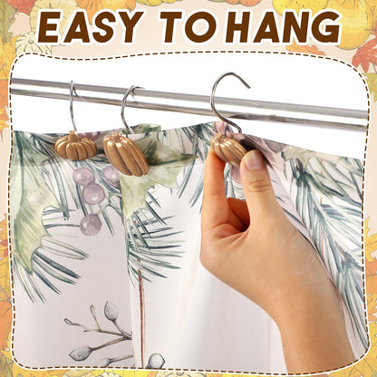 Weysat 12 Pcs Pumpkin Decorative Shower Curtain Hooks Fall Shower Curtain Rings Hanger Stainless Steel Resin Thanksgiving Bathroom Hook for Halloween Farmhouse Rustic Bathroom Decor(Gold,Pumpkin)