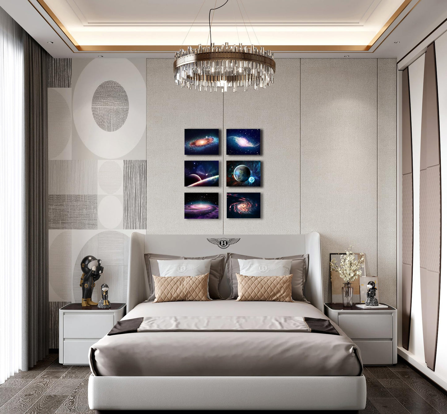 Universe Starry Sky Wall Art Canvas Decoration Painting，for Bedroom, Lvingroom, Bathroom Decor ，Posters for Kids, Boys or Girls Room ，Astronomy Picture Modern Artwork ，29x38cmx6pcs，Framed