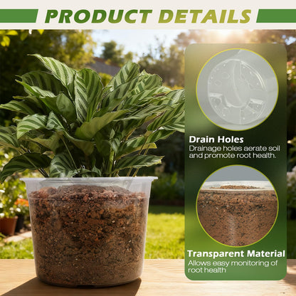 HKKZYT 4/6/8/10 Inch Large Size Clear Nursery Pots for Plants, 16 Pack Plastic Plant Pots with Drainage Holes, Durable Seedling Starter Pot for Succulents Flowers Herb Vegetables