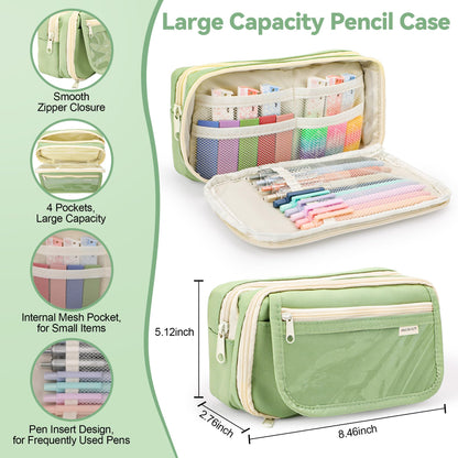 DazSpirit 61 PCS Aesthetic School Supplies with Cute Pencil Case, Pastel No Bleed Highlighters, Gel & Erasable Pens, Mechanical Pencils, Refills, Complete Essentials Stationery Kit for Students, Green