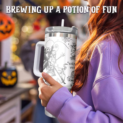 fat mummy Spooky Christmas Tumbler – 40 oz Laser Stainless Steel Mug with Handle – Nightmare Halloween Movie Cup Gifts for Fans of Dark Romance, Birthdays & Holidays