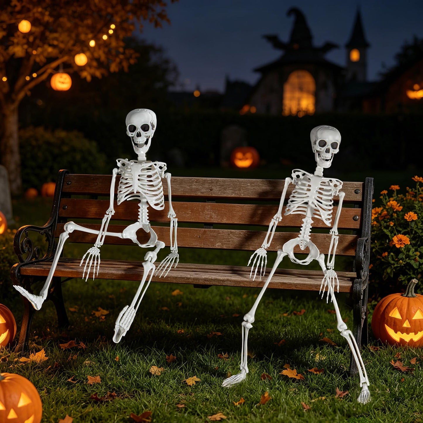 SUNREEK 3 ft Skeletons for Halloween, 36 inch Life Size Skeleton with Full Body Posable Joints, Halloween Plastic Skeleton for Outdoor Yard Patio Lawn Garden Haunted House Spooky Scene Decor (1)