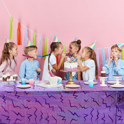 Hauwellter 6 Pack Iridescent Purple Kpop Plastic Tablecloth 54x108 Inch, Holographic Laser Disposable Table Cover, Rectangle Purple Table Cloth for Kpop Disco Halloween Birthday Party Decorations
