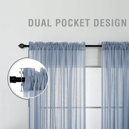 KOUFALL Nursery Curtains Baby Boys Room,Light Dusty Blue Sheer Classroom Curtains for Windows,63 Inch Length 2 Panel Set