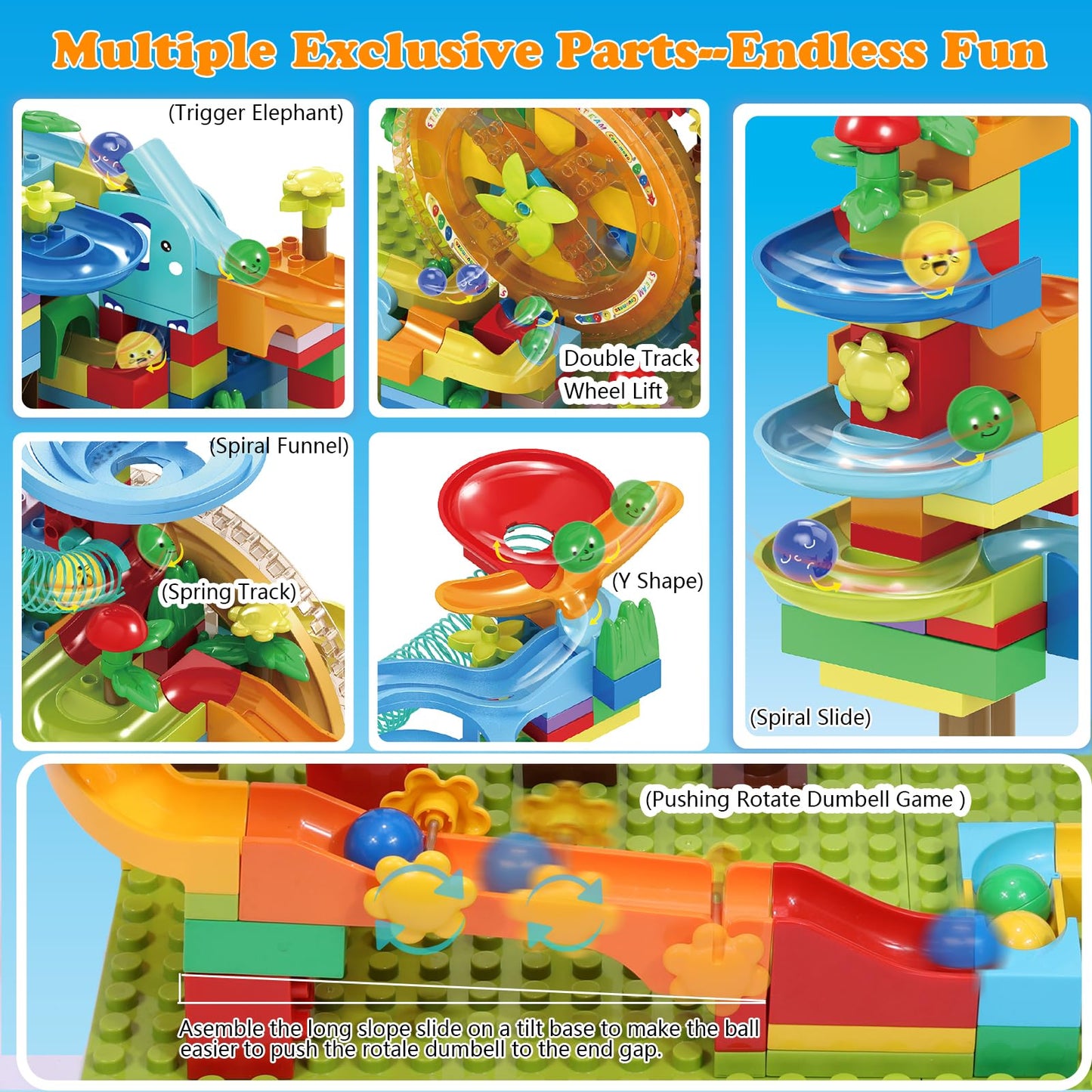 Marble Run Building Blocks for Kid: 3 4 5 6 8 Year Old Montessori Education Preschool STEM Toy - Age 4-8 Kids Creative Puzzle Marbles Track - Christmas Birthday Gifts for Boys Girls