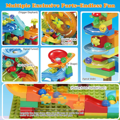 Marble Run Building Blocks for Kid: 3 4 5 6 8 Year Old Montessori Education Preschool STEM Toy - Age 4-8 Kids Creative Puzzle Marbles Track - Christmas Birthday Gifts for Boys Girls