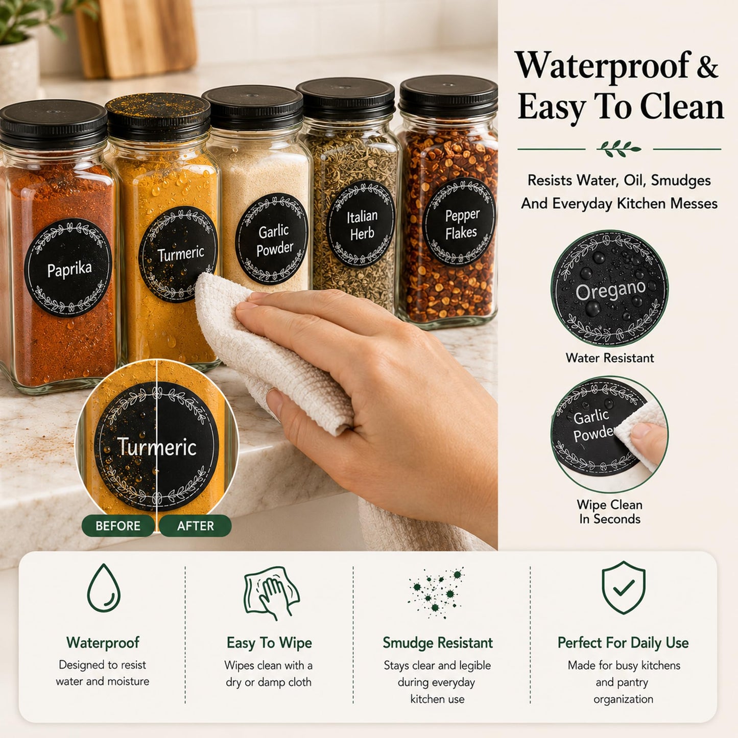665 Spice Labels Book with A-Z Index, Black Round Pantry Stickers