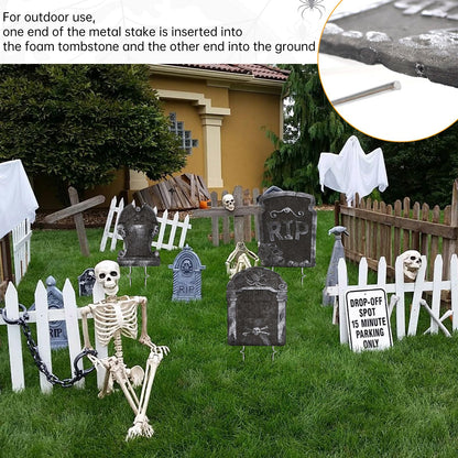 30PCS Halloween Metal Stakes,Heavy Duty 15.75''Tombstone Stakes,Foam Graveyard Sign Holders,Metal Stakes for Halloween Tombstone Yard Lawn Decorations
