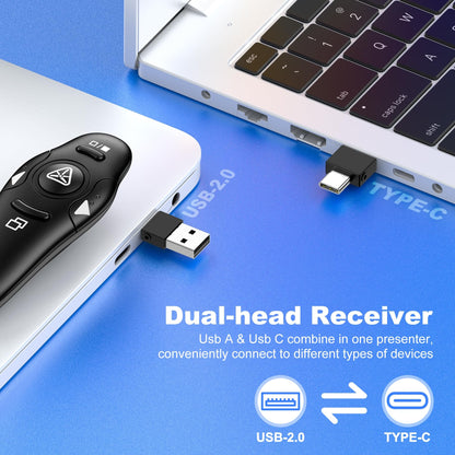Presentation Remote Clicker, USB A & USB C Wireless Presenter for PowerPoint Presentation Remote, RF 2.4GHz Slide Advancer for Mac, Keynote, Computer, Laptop