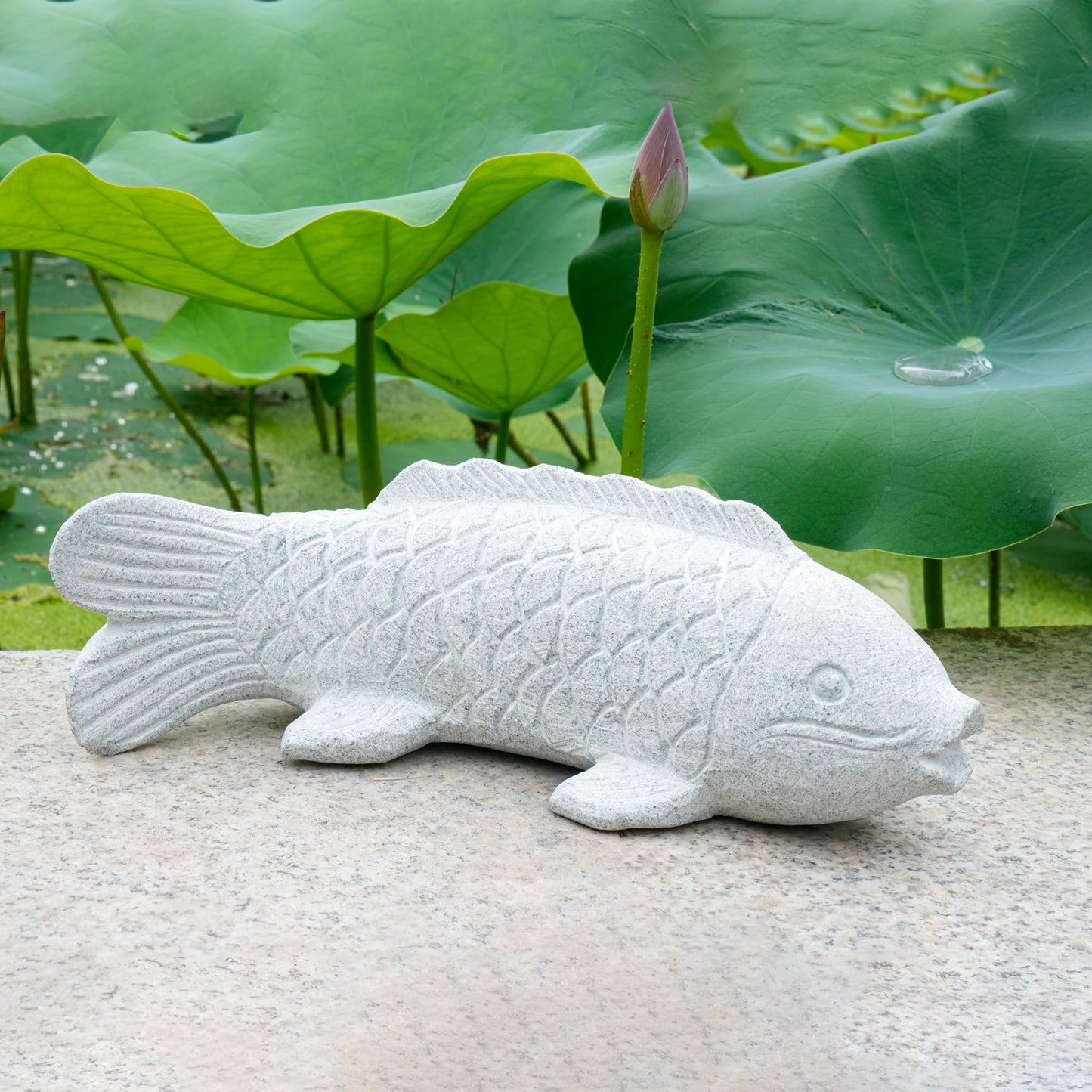 Chisel Hand Carved Fish Garden Statue, Animal Statue Outdoor Decor for Landscape Balcony,Garden,Patio,Porch Yard Art Ornament,9.8" L x 3.8" W x 3.5" H