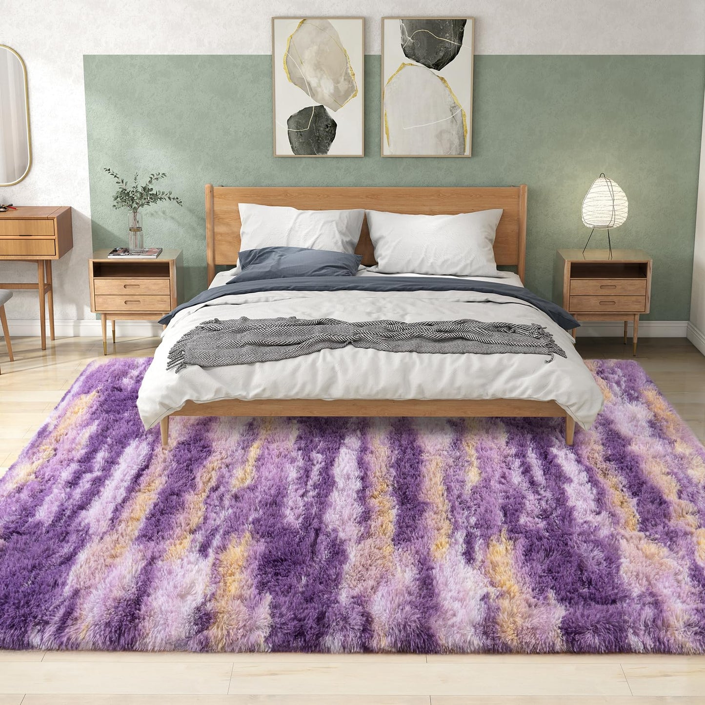 Ailyei Shag Rugs for Bedroom, 4x6 Abstract Purple Soft Fuzzy Rugs for Living Room, Fluffy Shaggy Plush Carpet Girls Kids Room Dorm Upgrade Non-Slip