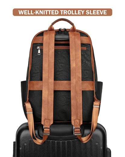 MASINTOR 15.6 inch Leather Laptop Backpack Purse for Women, Designer Travel and Work Bag with Laptop Compartment Black Brown
