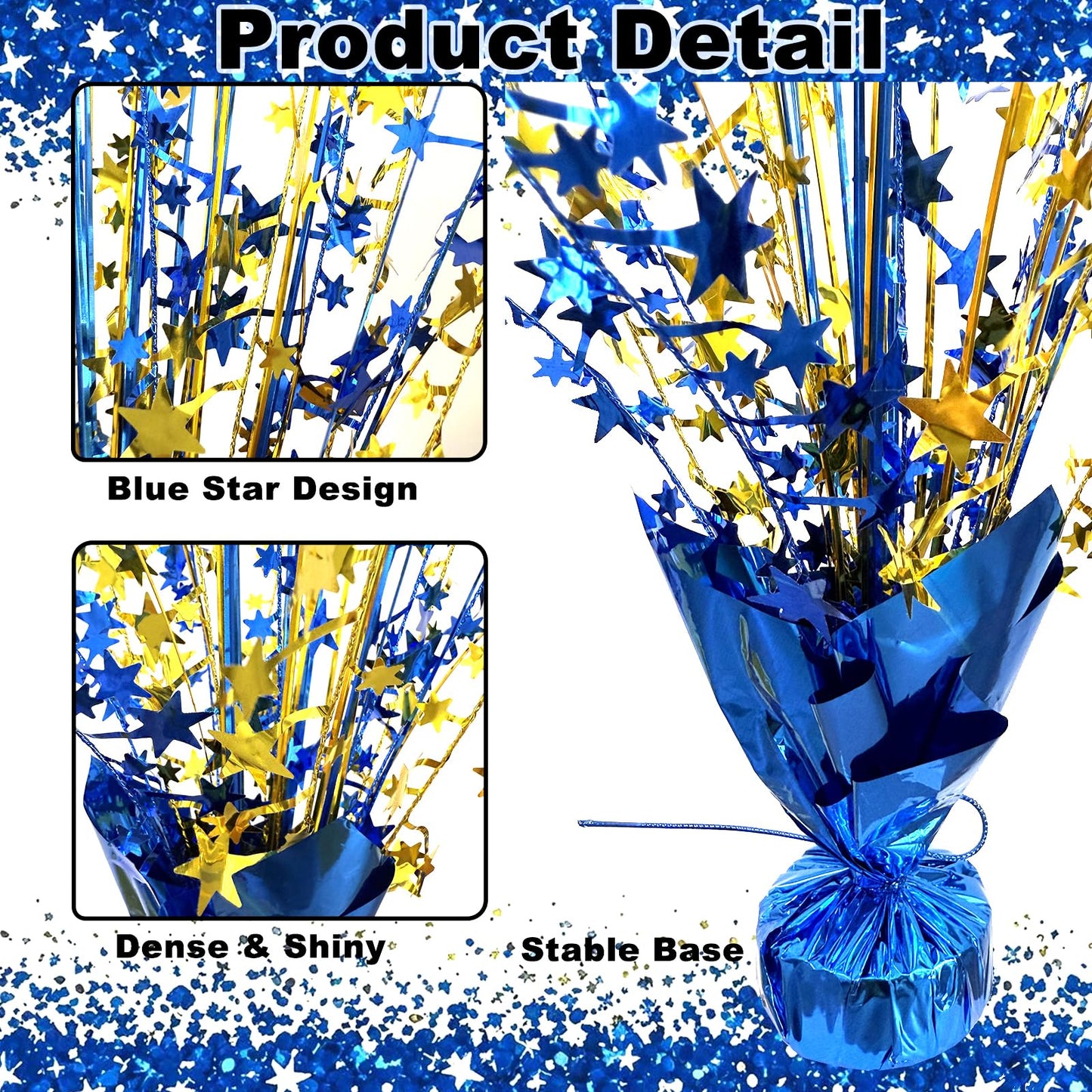 YinNorth 6 Pack Metallic Foil Spray Table Centerpiece Decoration Star Brust Glitter Table Topper Decor for Birthday Graduation Holiday Christmas New Year's Eve Celebration Party Supplies Gold and Blue