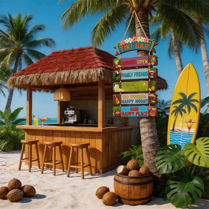HOURIA Funny Tiki Bar Welcome Hanging Wood Sign,Tropical Hawaiian Luau Party Decorations(11.4"X21"),Funny Summer Tiki Bar Decor, Carnival Aloha Decoration for Outside Patio Backyard Beach