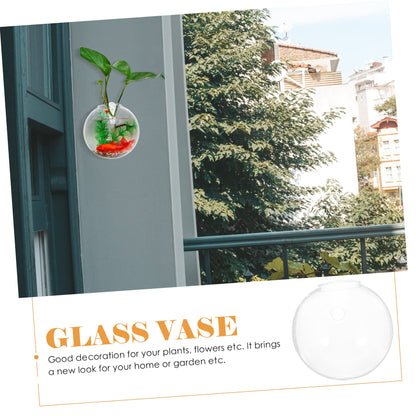 Levemolo 1set Glass Wall Plant Vase Decorative Hanging Vases for Wall-Mounted Plant Terrarium Bud