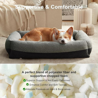 FURTIME Washable Dog Bed Extra Large Sized Dogs, Washable Comfy Fluffy XL Dog Bed, Removable Zipper Cover Machine Wash, Durable Sleeping Pet Cuddler Bed with Anti-Slip Bottom, 42x30x8 in, Dark Grey