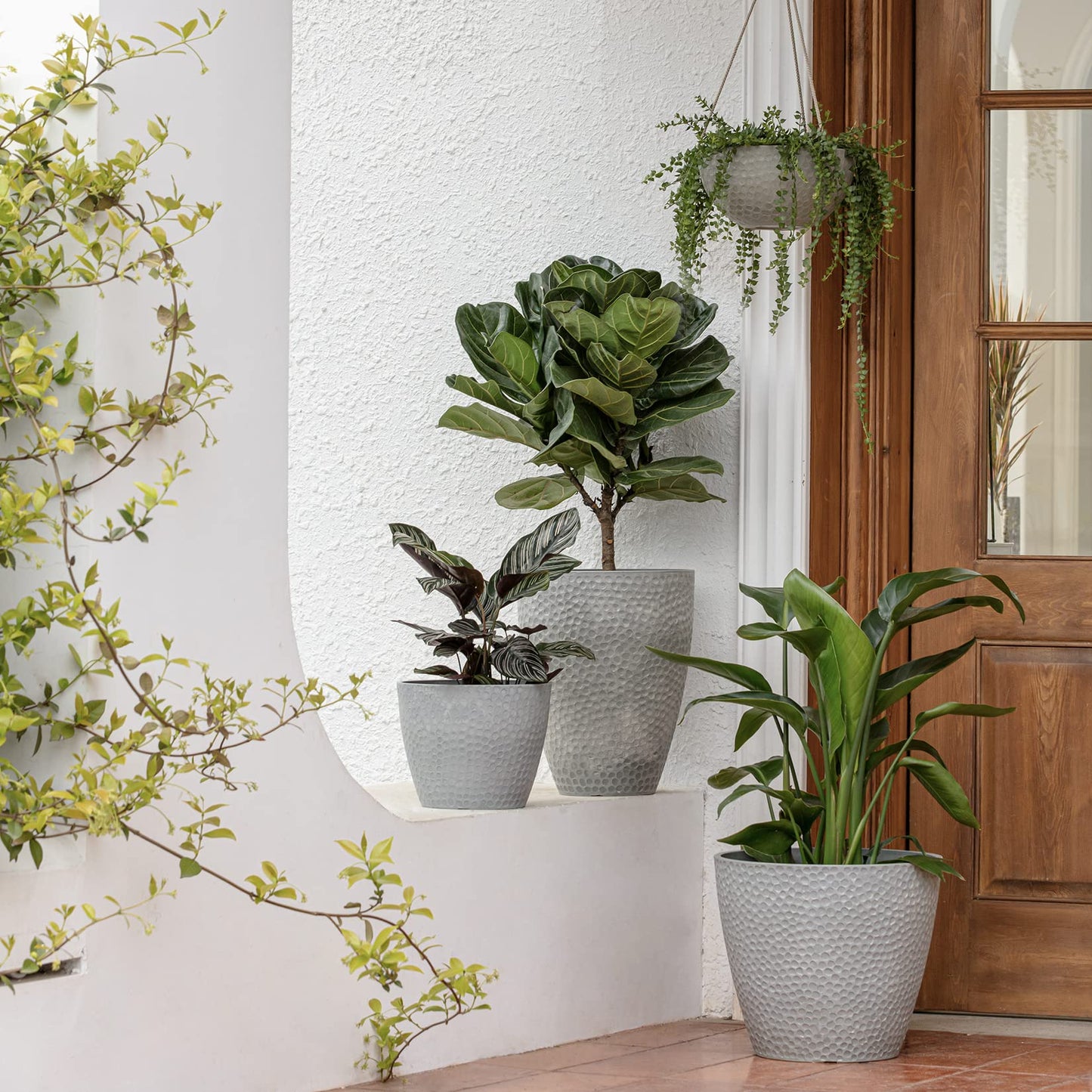 LA Jolie Muse 9.4 inch Planter Pot for Indoor and Outdoor Plants, Modern Chic Planter,Honeycomb Pattern,Storm Gray