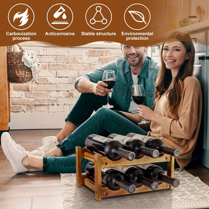 Niep Wine Rack 6 Bottle 2-Tier Wood Wine Storage Easy-Assembly Space-Saving for Wine Lovers,Kitchen Wine Organizer for Countertop,Table Top,Pantry, Home,Room Decor,Bar,Cellar Basement (2-Tiers)