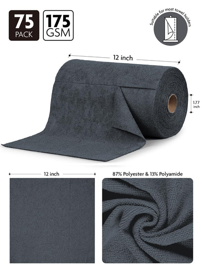 Fantasticlean Microfiber Cleaning Cloth Roll -150 Pack, Tear Away Microfiber Towels, 12" x 12", Reusable, Washable, Ultra Absorbent Dishcloth for Home Supplies, Car, Pet, Kitchen (2 Rolls of Grey)
