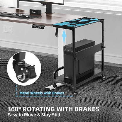 Adjustable Computer Tower Stand Large with Guardrail, 2 Tier Gaming PC Tower Stand for ATX, E-ATX, ITX, Rolling Floor Cart with Locking Metal Wheels, 32.7" X 21.6" X 15.8"