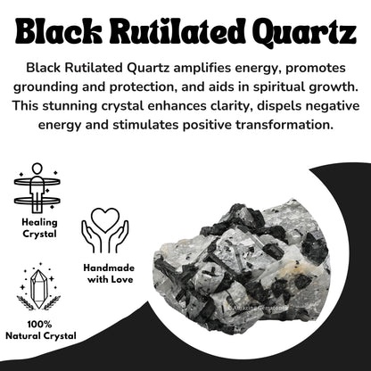 Amazing Gemstone Black Rutilated Quartz Raw Crystals and Healing Stones, Natural Rocks for Tumbling and DIY Raw Stones and Crystals (1 lb)
