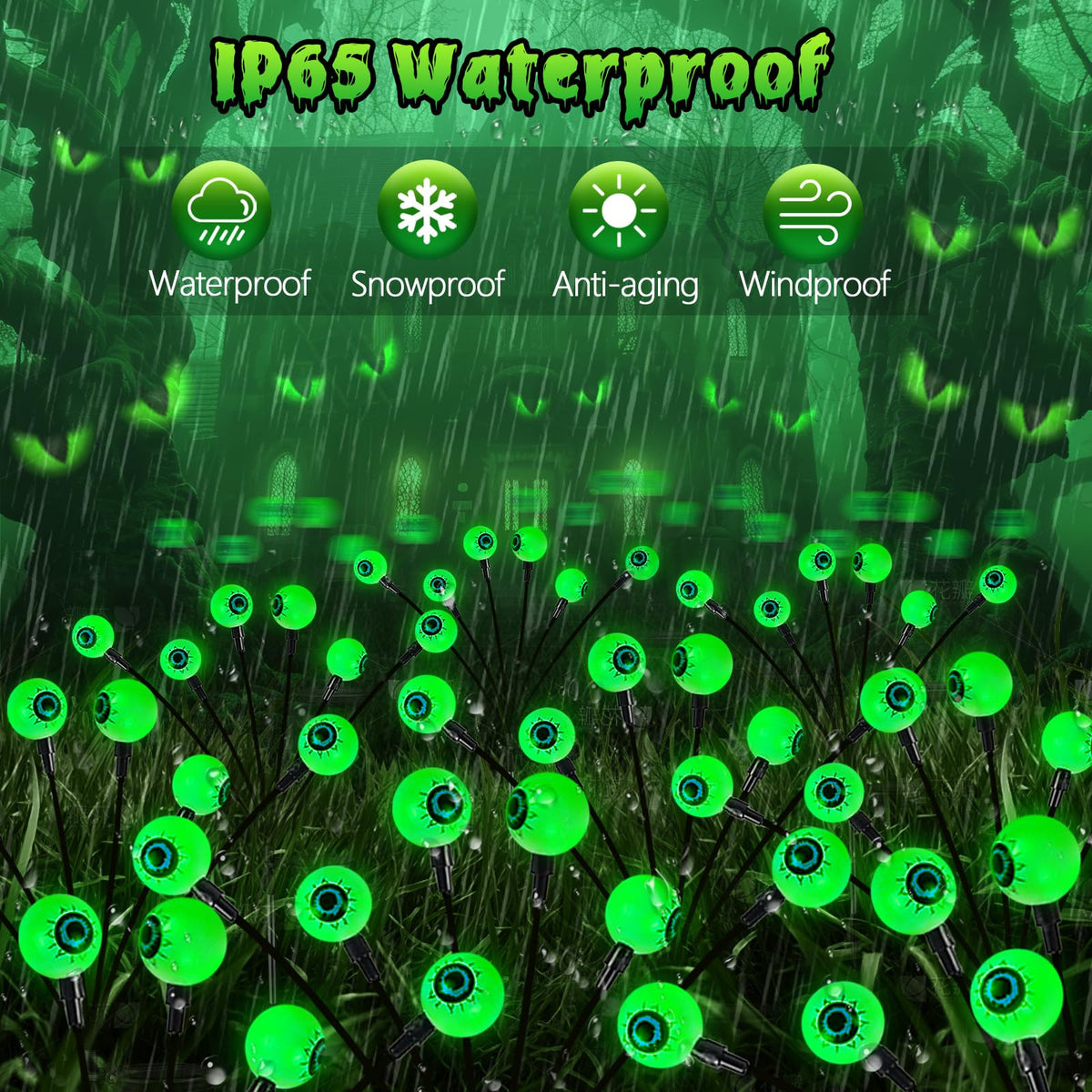 4 Pack Solar Eyeball Lights for Halloween Decorations Outdoor, 24 LED Green Eyeball Solar Halloween Lights, Waterproof Swaying Firefly Lights with 2 Modes for Pathway Patio Yard Lawn Garden Decor