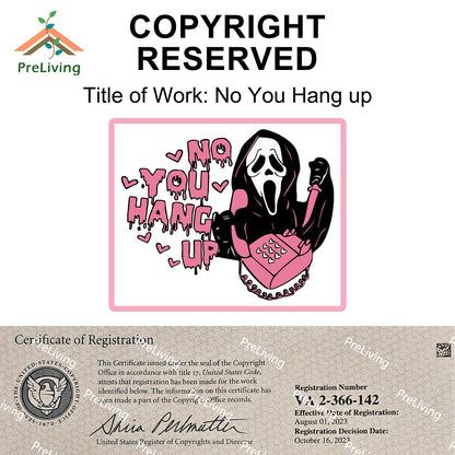 20x20 Inch Pink Throw Pillow Cover - 'No You Hang Up' Funny Horror Ghost Design, Romantic Halloween Decor, Soft Pillowcase for Sofa, Bedroom, Car, Birthday Party Supplies