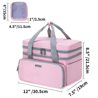 BAFASO Double Layer Sewing Accessories Organizer with 2 Detachable Pouches, Large Sewing Storage Bag for Sewing Tools (Bag ONLY), Pink