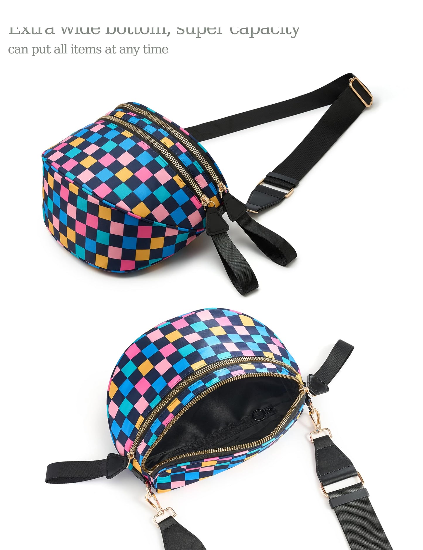 Spacious Checkered Nylon Crossbody Bag Bum Bag Checkered Handbags Wallets for Women