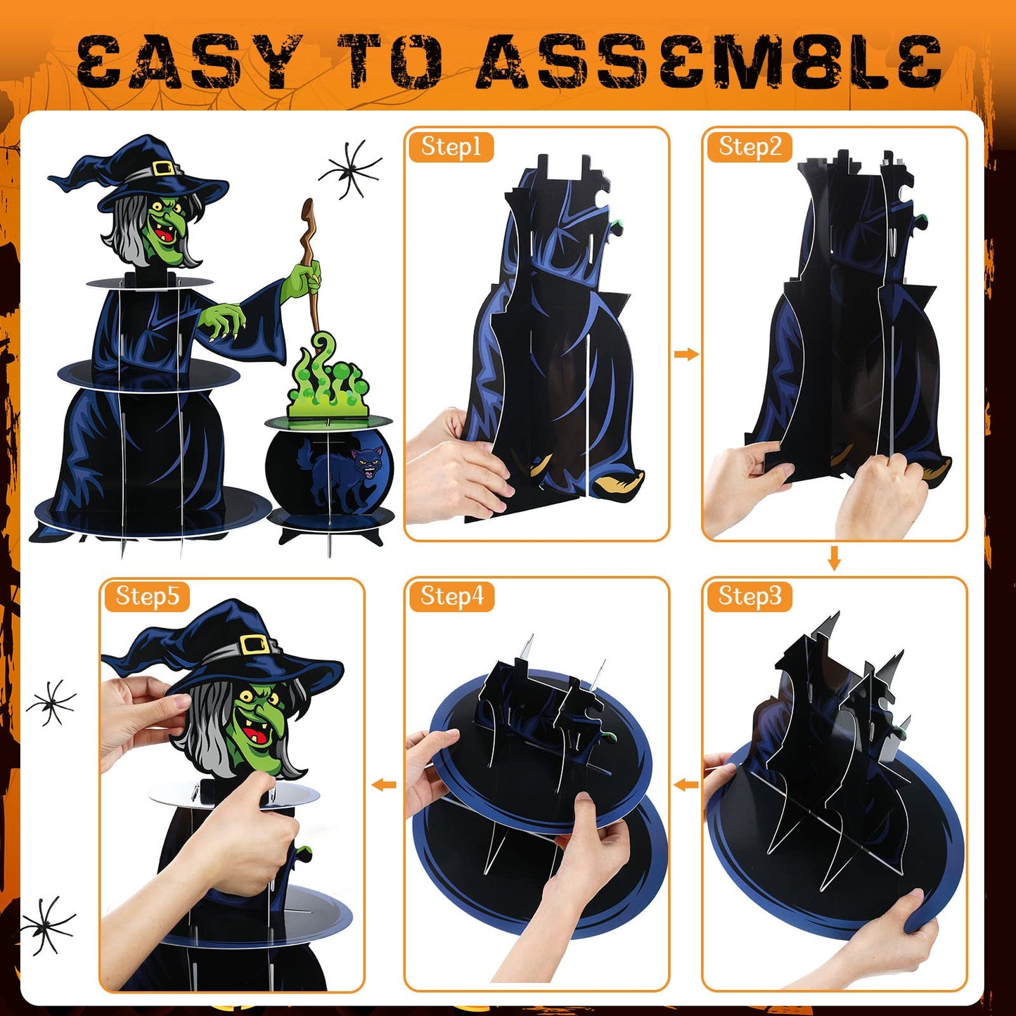 Nuenen Halloween Cupcake Stand Decoration 3 Tier Cardboard Cupcake Holder Party Pumpkin Witch Cupcake Tower for Treat Birthday Baby Shower Party Decor