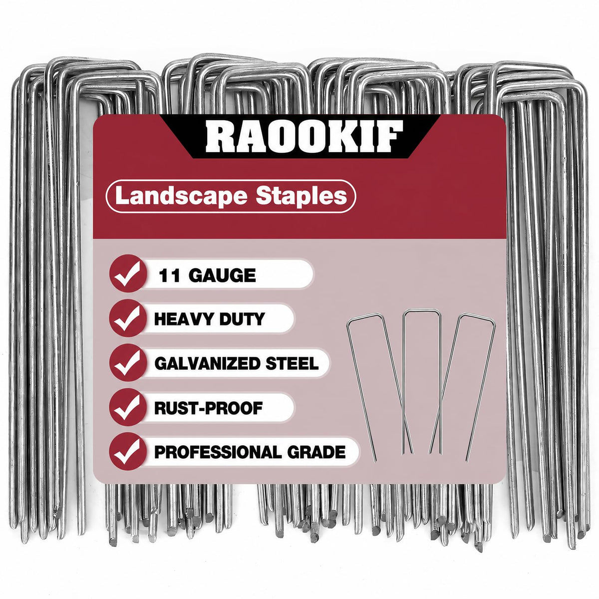 RAOOKIF 12 Inch Galvanized Garden Landscape Staples, 20/50/100/200Pcs Garden Metal Stakes, 11 Gauge Heavy Duty Ground Stakes for Decoration, Fence and Lawn Use, Fabric Pins