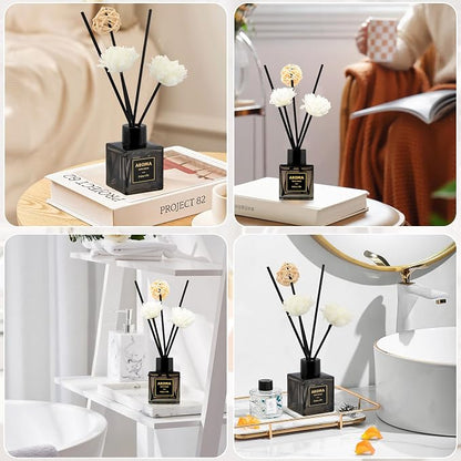 Black Glass Bottle Scent Diffuser, 1.7 oz Reed Diffuser with Sticks, Home Fragrance for Bookshelf, Bedroom Vanity, Office Desk & Bathroom Decor, Air Freshener for Aesthetic Room Decor (Ocean)