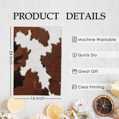 KFXHANGD Western Cow Print Kitchen Towels and Dishcloths Set of 2, Cow Gifts for Women Cows Lovers, Cow Print Hand Tea Towels for Bathroom Kitchen, 16x24 Inch