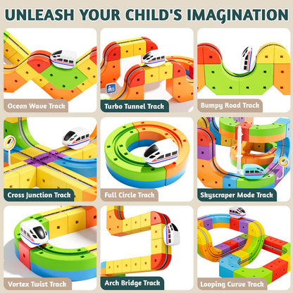 Wdebay klick Rail Electric Train Set 3D Magic Flexible Race Track for Kids 3 4 5 6 7 8 Years Old, Race Car Track with Anti-Gravity, Educational STEM LearningToy for Boys Girls Birthday