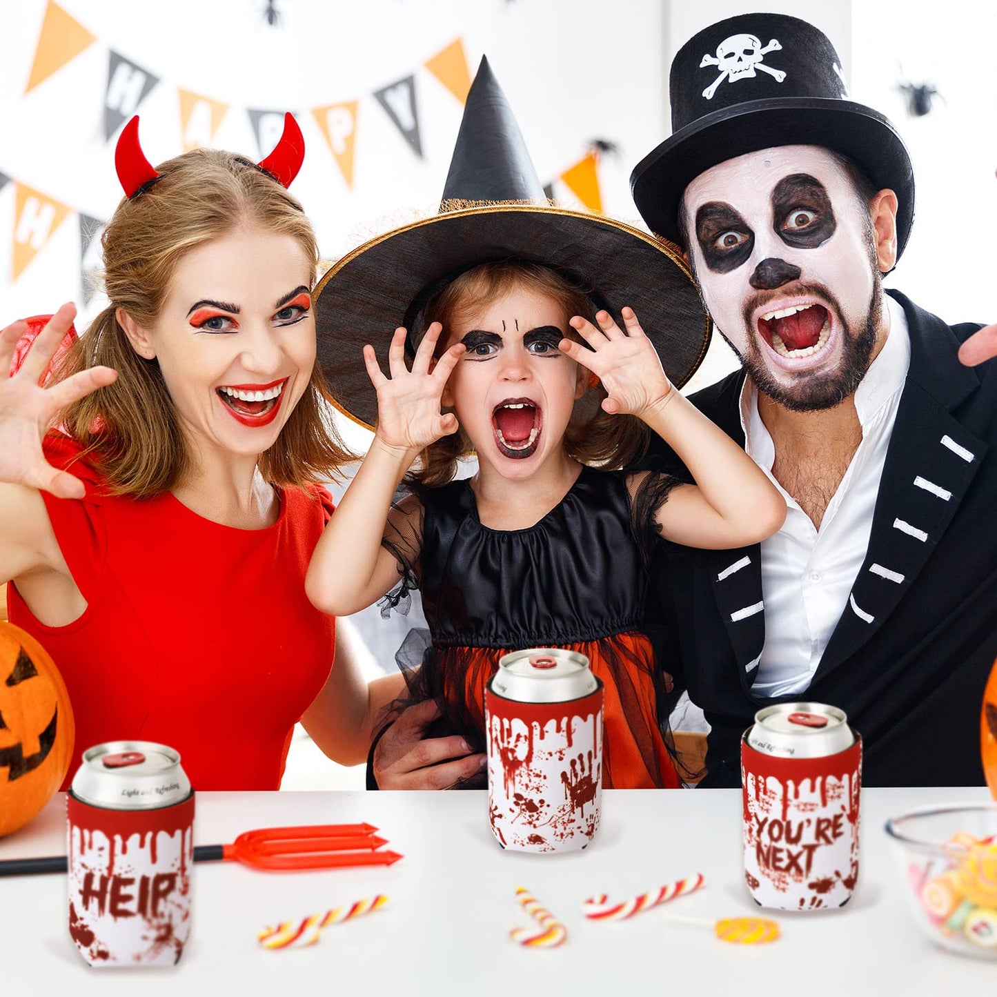 Whaline 6Pcs Halloween Can Sleeves Horror Bloody Can Cooler Covers 12 oz Halloween Neoprene Insulated Beer Caddies Reusable Thermocoolers for Beverages Cans Bottles Halloween Party Favors Decorations
