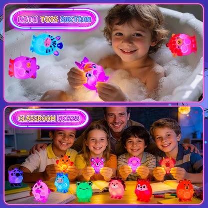 ChildFun Party Favors for Kids, 24 PCS Light UP 3D Animal Suction Pop Fidget Toys, Glow in The Dark Party Supplies, Goodie Bags Stuffers for Kids, Pinata Stuffers, Suction Toys for Toddler
