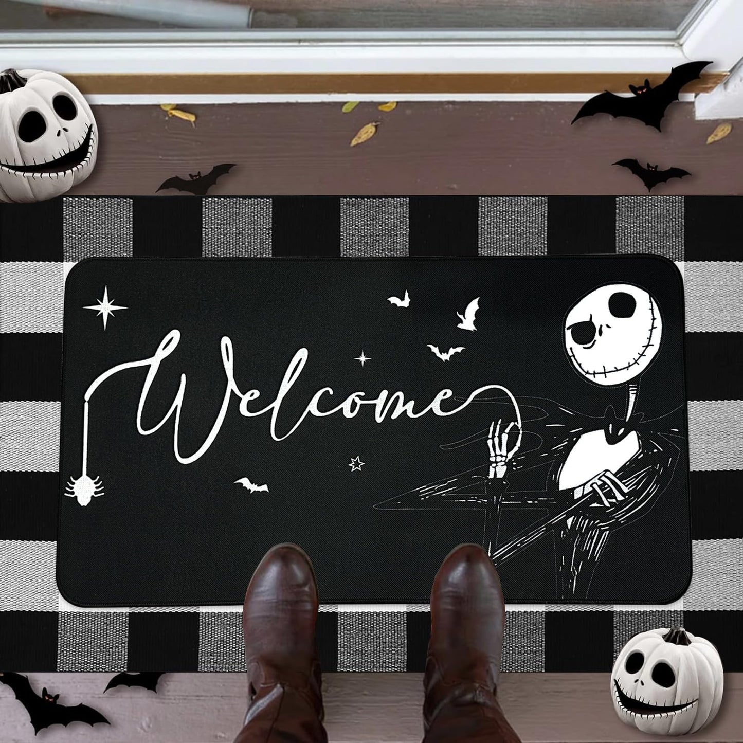 Darno Jack Skeleton Door Mat 30x17 inch, Nightmare Christmas Welcome Doormat, Nightmare Christmas Gfits, Nightmare Christmas Decor