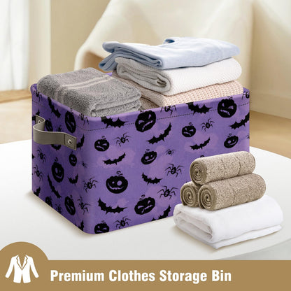 Andemie Halloween Bin Purple Pumpkin Bats Basket Large Foldable Storage Bin Cube Collapsible Organizer Trick or Treat Bags Candy Buckets for Halloween Parties