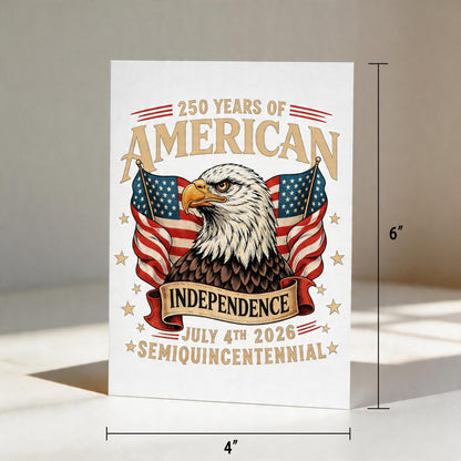 MEGLORT 250th Anniversary Greeting Cards with Envelopes, 5-Pack 4"x 6"(Folded), America 250 Years Card, Patriotic Thank You Cards for Veterans Day, Memorial Day, 4th of July & Military Gifts