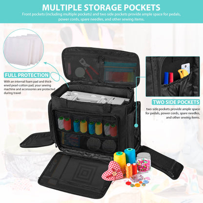 ITHWIU Sewing Machine Carrying Case with Multiple Storage Pockets Large Capacity, Universal Tote Storage Bag Compatible with Most Standard Singer, Brother, Janome