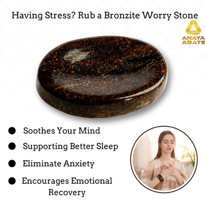 Anaya Agate Bronzite Worry Stones Certified Crystal Thumb Worry Stone for Anguish, Relaxing and Soothing Balance Stones for Meditation, Stress Relief Crystals and Healing Stones for Men Women