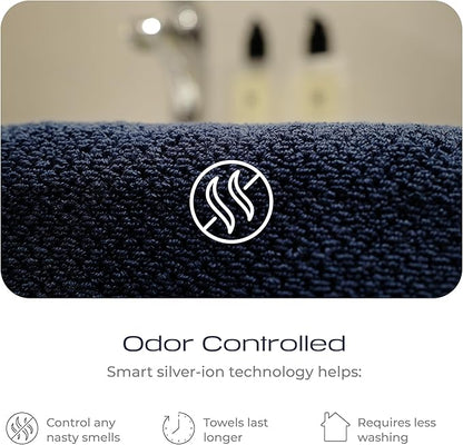 Luxury Silver-Infused Navy Blue Washcloths 4-Pack Set, 12.9"x12.9"