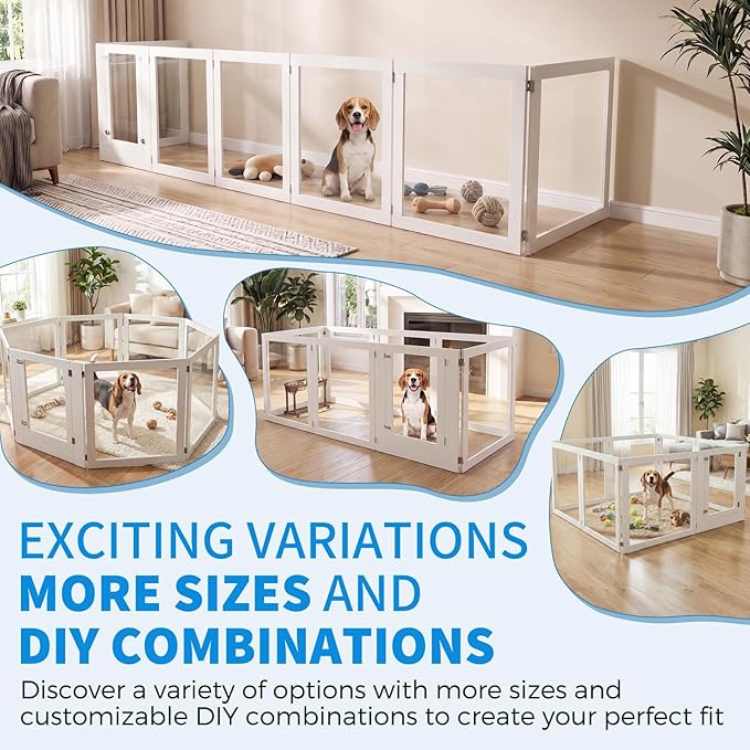 Heavy Duty Clear Acrylic Dog Playpen for Small/Medium Pets – 32" High Clear Pet Pen with Sturdy Metal Frame (White, 2 Extended Panels)